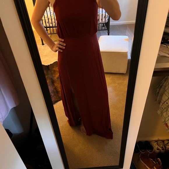 Gently used Line & Dot burgundy maxi with slit - Picture 3 of 5